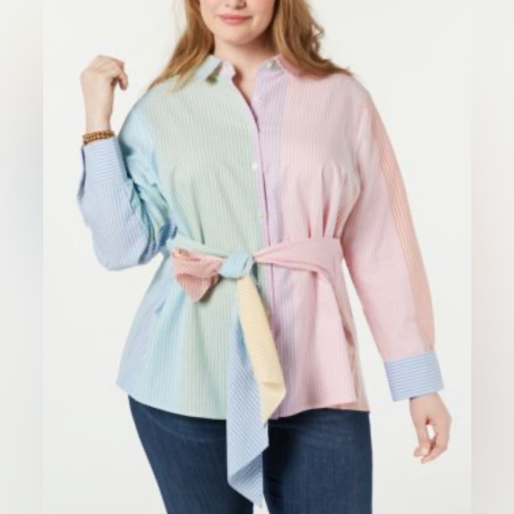 Tommy Hilfiger Berkeley Tie Front Button Up Blouse Button Down Shirt Top